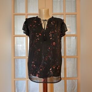 PAIGE Black and Red Ruffled Tie Front Blouse